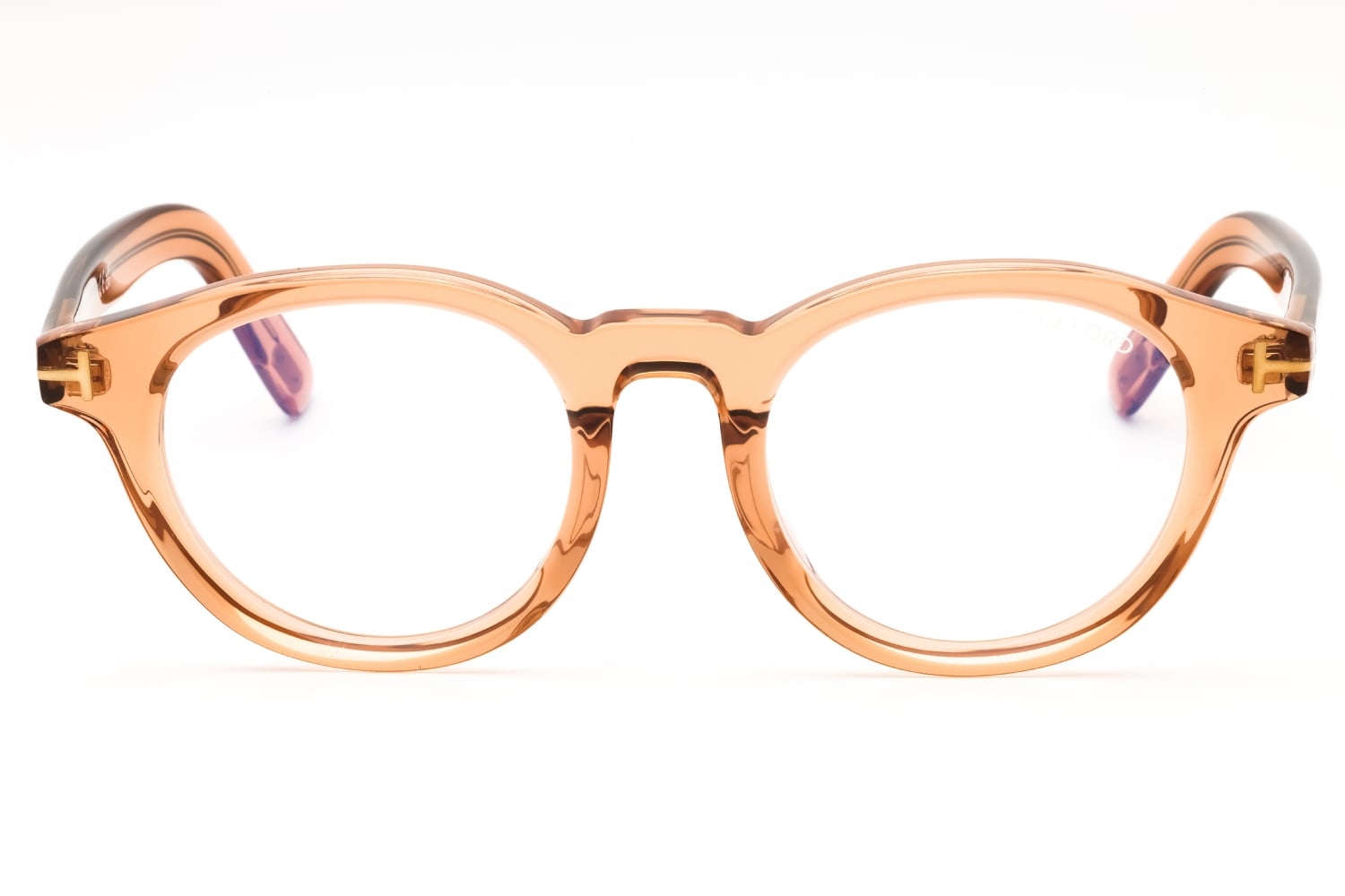 Tom Ford FT5931-D-B - Shiny Light Brown/clear, Acetate, Round frame